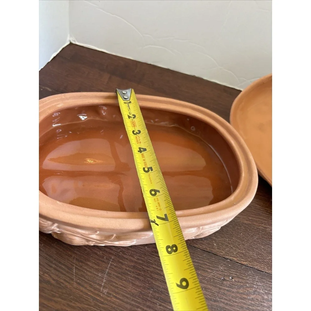 Terra Cotta Garlic Roaster Baking Dish‎ Casserole Oval Boston Warehouse 1994